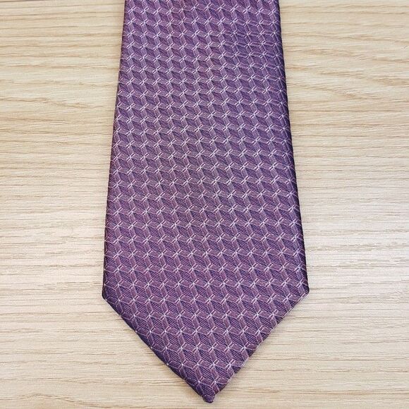 ALFANI Mens Neck Tie Purple Geometric Lattice Micro Grid Modern Slim - Picture 1 of 6